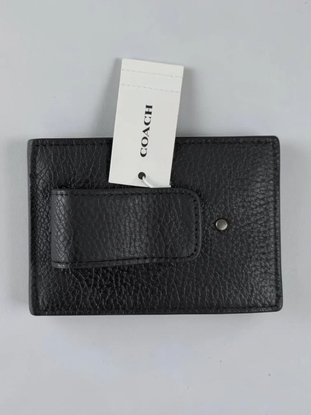 Coach Men's Card Case w/ Money Clip - Black Leather - NWT